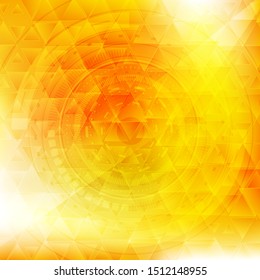 Vibrant yellow low poly technology background with HUD gear elements. Geometric vector design