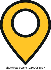 Vibrant yellow map pin icon with black outline, suitable for location marking in apps and maps.