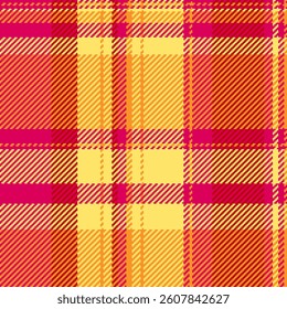 Vibrant yellow, orange, and pink plaid pattern.  Perfect for textile design, fashion, or website backgrounds. This energetic geometric design evokes warmth and optimism.
