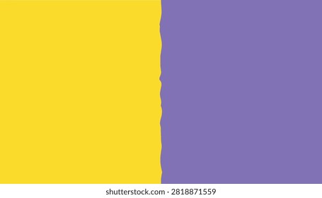Vibrant yellow and pastel purple split vector background with a torn paper edge texture. Dual-tone backdrop, banner, or modern graphic design layout for minimalist posters and cover media art.