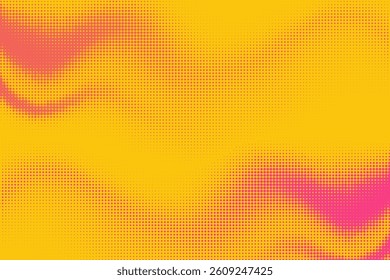 Vibrant Yellow and Pink Halftone Gradient Background with Fluid Wave Patterns. Bold and colorful background with smooth transitions and dotted textures. Perfect for creative posters, social media