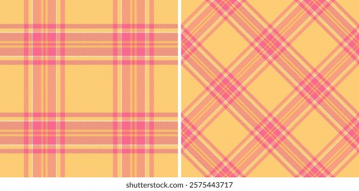 Vibrant yellow and pink plaid patterns, perfect for textile design, fashion, or website backgrounds.  Two distinct styles offer versatile options for projects needing a cheerful, modern aesthetic.