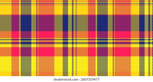 Vibrant yellow, pink, and purple plaid pattern.  Perfect for textile design, fashion, or website backgrounds. This bold, graphic image evokes energy and style.
