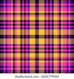 Vibrant yellow, pink, and purple plaid pattern.  Ideal for textile design, fashion, website backgrounds, or any project needing a bold, energetic texture.