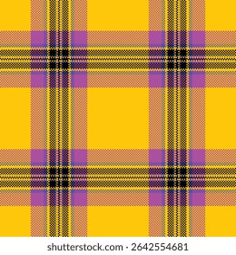 Vibrant yellow, pink, and purple plaid pattern.  Bold graphic design ideal for fashion, textiles, web backgrounds, or playful branding.