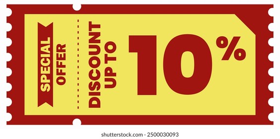 Vibrant yellow and red banner with bold text offering up to 10% off. Perfect for promoting sales and special offers. Ideal for online and offline marketing to boost engagement and sales.