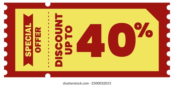 Vibrant yellow and red banner with bold text offering up to 40% off. Perfect for promoting sales and special offers. Ideal for online and offline marketing to boost engagement and sales.