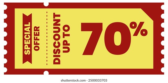 Vibrant yellow and red banner with bold text offering up to 70% off. Perfect for promoting sales and special offers. Ideal for online and offline marketing to boost engagement and sales.