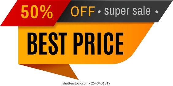 Vibrant yellow and red banner proudly proclaims a super sale with the best price, offering a fifty percent discount. Don t miss out on this amazing deal.