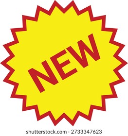 Vibrant Yellow and Red New Arrival Starburst Pointy Promo Badge for E-commerce and Marketing Offers.
