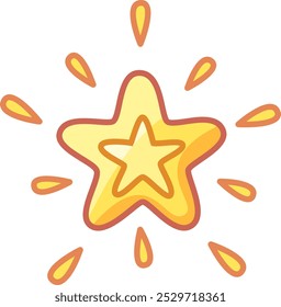 A vibrant yellow star with a smaller star in the center radiates beams of light creating a lively and cheerful graphic design suitable for various creative projects.