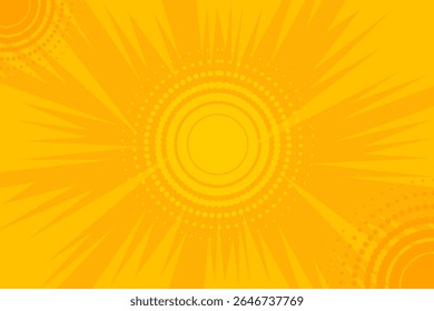Vibrant Yellow Sunburst Background with Circular Dotted Rays