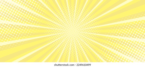 Vibrant Yellow Sunburst Background. Comic halftone style Radial geometric Vector Illustration