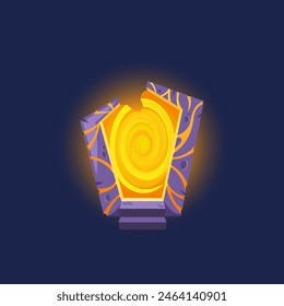 Vibrant Yellow Swirling Portal Encased In An Intricate Purple Stone Frame, Cartoon Vector Mysterious Archway Or Doorway