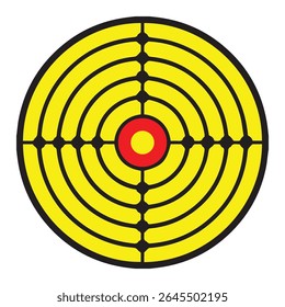 Um alvo amarelo vibrante com um alvo vermelho e anéis concêntricos pretos, simbolizando precisão, mira e sucesso