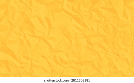 A vibrant yellow texture background featuring a realistic crumpled paper surface with complex folds and creases, providing a natural distressed look for creative design projects and backdrops.