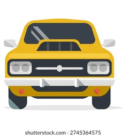 Vibrant yellow vintage car vector illustration with distinctive headlights and classic grill design, perfect for automotive enthusiasts and graphic designers seeking bold and retro-inspired visuals.