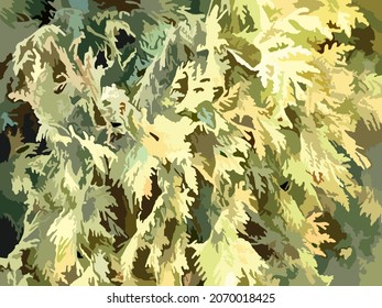 Vibrant yellow-green background for textiles or fabric products. Bright branches of tui for wallpaper and prints, covers, camouflage uniform, cards, backgrounds and textures, etc. Vector illustration