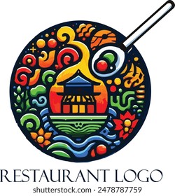 A vibrant and youthful logo featuring a mascot chef, perfect for a lively restaurant atmosphere.