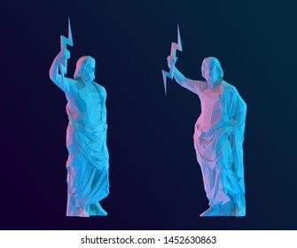 Vibrant Zeus. Set of Holographic Zeus on Isolated Background. Low Poly Vector 3D Rendering