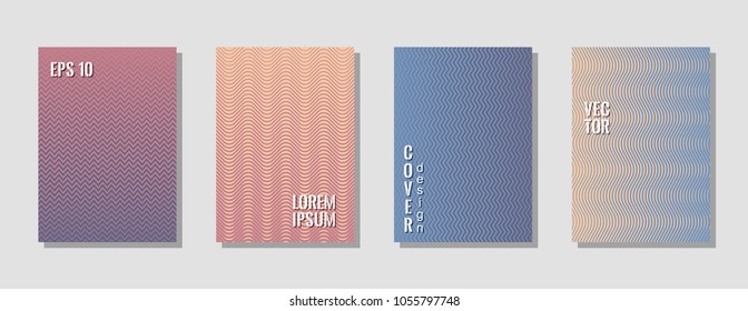 Vibrant zig zag banner templates, wavy lines gradient stripes backgrounds for music cover. Curve shapes stripes, zig zag edge lines halftone texture gradient banners blue pink collection.