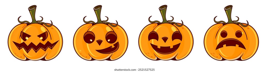 Vibrantly Colored Halloween Pumpkins Featuring Various Fun and Creative Expressions