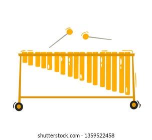 Vibraphone for jazz and blues isolated on white background. Cartoon vector illustration of music festival instrument in yellow color used for music poster, magazine, tickets.