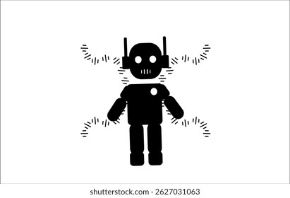 Vibrating Black Robot Icon with Movement Signal Lines