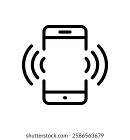 Vibrating mobile phone line icon. Cellphone vibration sign. Smartphone vibrate symbol