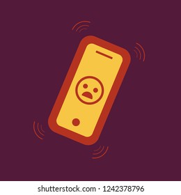 Vibrating phone with sad icon inside vector