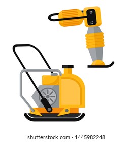 Vibrating rammer Compactors vector flat icon. Tamping Rammer. Vibrating plate. Building equipment