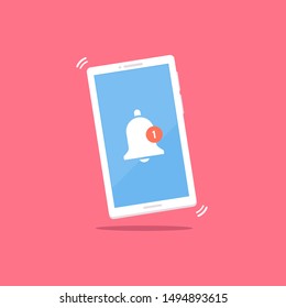 Vibrating smartphone showing notification on the screen vector flat illustration
