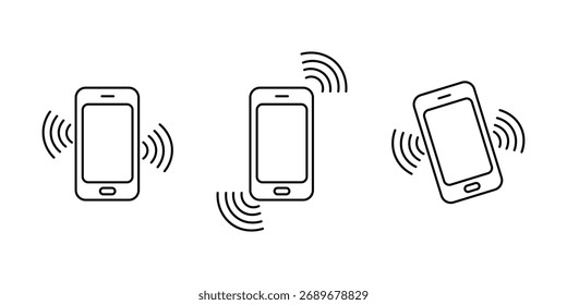 Smartphone vibrante con Vector de onda de señal sobre fondo blanco. señal, onda, móvil, teléfono, comunicación, tecnología, dispositivo, celular, inalámbrico, conexión, símbolo.