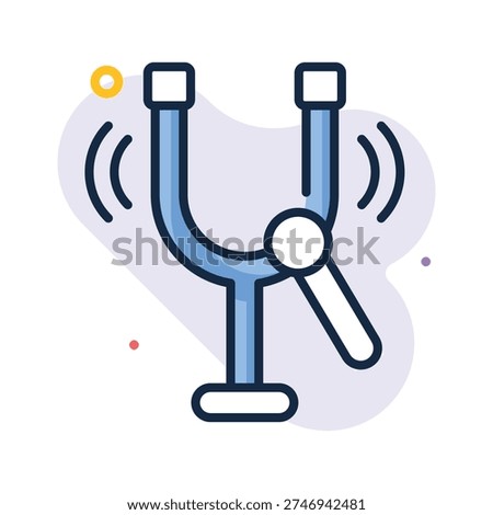 A vibrating tuning fork flat outline icon, sound waves, physics, and music education