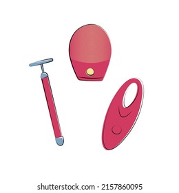 Vibration massager, pulsating face brush. Lymphatic drainage and tightening gadget for beauty youth and health. Device for delicate massage. Vector sketch illustration