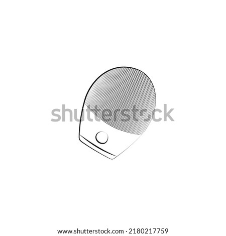 Vibration massager, pulsating face brush. Lymphatic drainage and tightening gadget for beauty youth and health. Silicone device for delicate massage. Vector sketch illustration