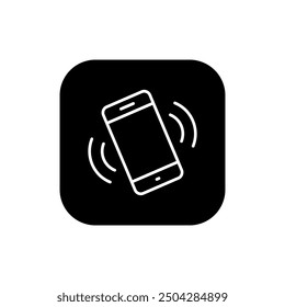 Vibration mode mobile phone icon on black square