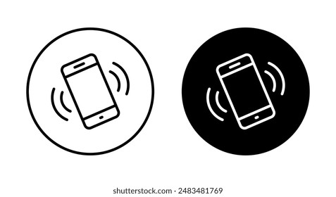 Vibration mode phone icon on black circle. Cellphone vibrating sign symbol