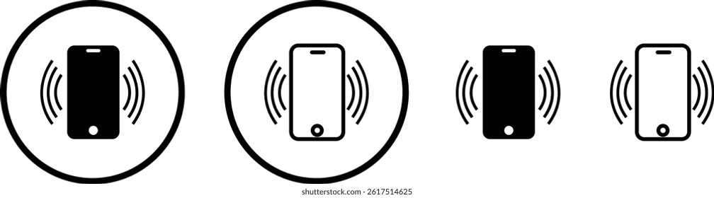 Vibration phone icon set. Mobile vibrate solid vector collection isolated on transparent background. Smartphone element for website design, communication, logo, app, template, ui, etc.