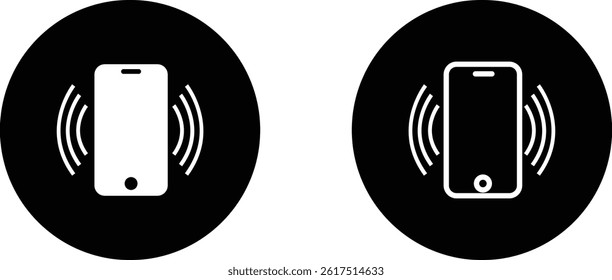 Vibration phone icon set. Mobile vibrate solid vector collection isolated on transparent background. Smartphone element for website design, communication, logo, app, template, ui, etc.