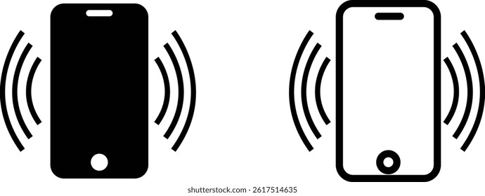 Vibration phone icon set. Mobile vibrate solid vector collection isolated on transparent background. Smartphone element for website design, communication, logo, app, template, ui, etc.