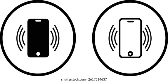 Vibration phone icon set. Mobile vibrate solid vector collection isolated on transparent background. Smartphone element for website design, communication, logo, app, template, ui, etc.