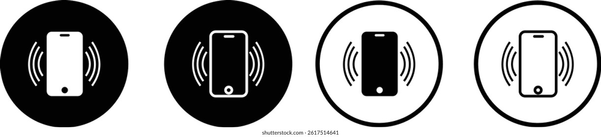 Vibration phone icon set. Mobile vibrate solid vector collection isolated on transparent background. Smartphone element for website design, communication, logo, app, template, ui, etc.