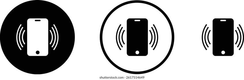 Vibration phone icon set. Mobile vibrate solid vector collection isolated on transparent background. Smartphone element for website design, communication, logo, app, template, ui, etc.