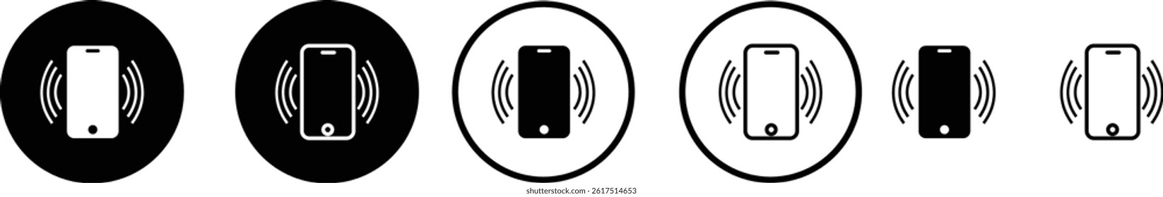 Vibration phone icon set. Mobile vibrate solid vector collection isolated on transparent background. Smartphone element for website design, communication, logo, app, template, ui, etc.
