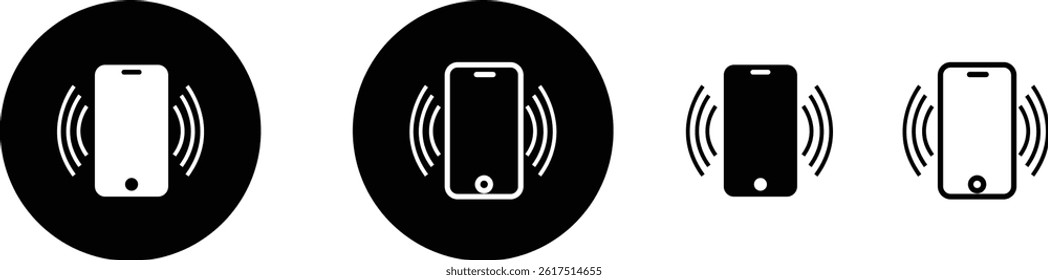 Vibration phone icon set. Mobile vibrate solid vector collection isolated on transparent background. Smartphone element for website design, communication, logo, app, template, ui, etc.