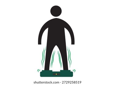 Concepto de placa de vibración. Human Figure utiliza el dispositivo para ayudar a hacer ejercicio y obtener beneficios para la salud. 
