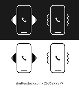 vibration and ringing phone vector icons on white and black background. stock illustration 