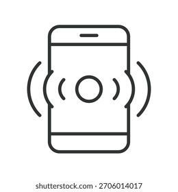 Vibração ícone de smartphone em design de linha. vibrações, vibração de alerta, vibração de smartphone, vibração de notificação, alerta móvel, sinal, movimento de smartphone, feedback sobre vetor de fundo branco. Vibração