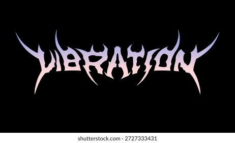 Vibrationstext Typografie Vektor in symmetrischen Formen dunkel Metall Schriftzug Stil für T-Shirt Druck Kleidung, Aufkleber, Poster, unterirdisches Logo